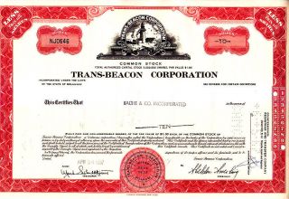 Trans - Beacon Corporation 1967 Stock Certificate photo