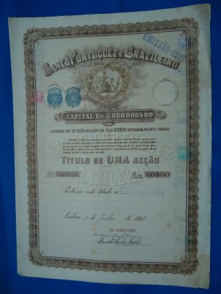 Portugal Share Banco Portuguez Brazileiro 80 Escudos 1918 Look Scans photo