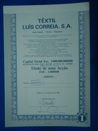 Portugal Share TÊxtil Luis Correia S.  A.  1000 Escudos 1989 Look Scans photo