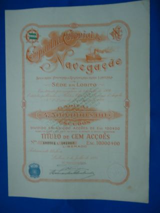 Portugal Share Companhia Colonial NavegaÇÃo 10000 Escudos 1922 Look Scans photo