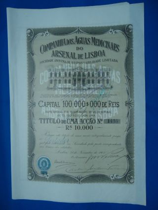 Portugal Share Companhia Aguas Medicinais Ars.  Lisboa 10000 Reis 1907 Look Scans photo