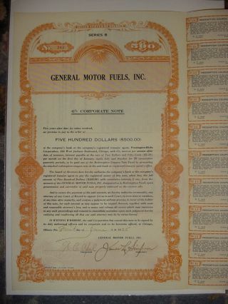 1935 General Motor Fuels Inc.  Bond Stock Certificate Chicago Illinois Auto Car photo