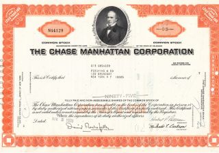 Chase Manhattan Corp - Sg.  D Rockefeller & Owned By Pershing - Stamps On Back photo