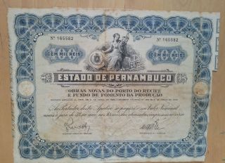 Brazil Brasil State Of Pernambuco Bond For 100,  000 Reis 1936 photo
