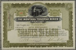 1912 The Montana - Tonopah Mines Company Stock Certificate photo