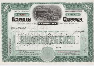 Corbin Copper Company. . . . .  1912 Stock Certificate photo