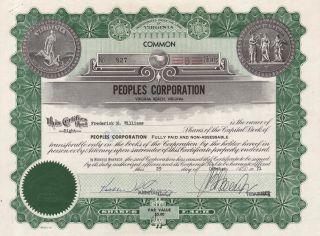 Usa Peoples Corp Of Virginia Beach Stock Certificate photo