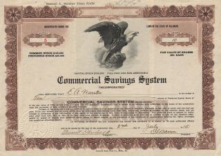 Usa Commercial Savings System Delaware Stock Certificate 1915 Low 5 photo