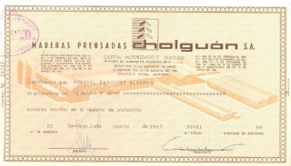 Chile 1967 Stocks Maderas Prensadas Cholguan S.  A.  30081 photo