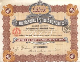 France Usa Bond 1920 Laundries French American 100 Fr Uncancelled Coupons Deco photo