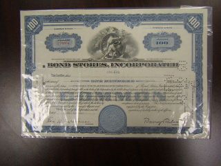Bond Stores,  Inc.  Stock Certificate 100 Shares 1957 photo