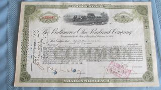 Baltomore & Ohio Railroad Company Stock Certificate - 1926 - Signed - Issued - photo