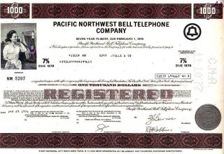 Pacific Northwest Bell Telephone Company Wa 1976 Stock Bond Certificate photo