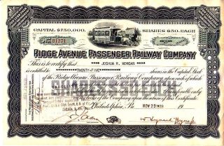Ridge Avenue Passenger Railway Company Pa 1938 Stock Certificate photo