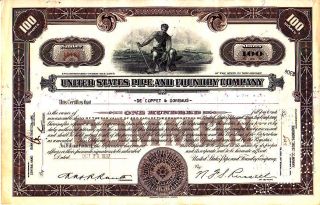 United States Pipe And Foundry Companystock Certificate photo