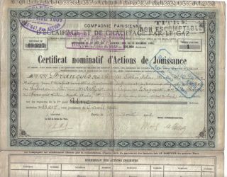 France 1902 Eclairage Chauffage Par Le Gaz Paris Company Certificat 1 Share photo