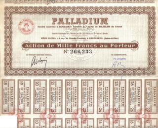 France Palladium S.  A.  1.  000 Francs Coupons Seine Et Oise Uncancelled photo