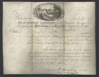 Philadelphia And Lancaster Turnpike Road Share Certificate,  1795 photo