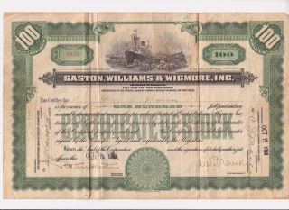 Vintage 100 Shares Stock Certificate From Gaston,  Williams & Wigmore From 1919 photo