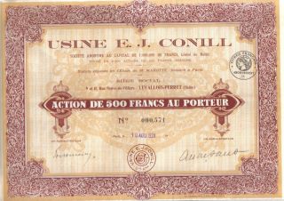 France 1928 Societe Usine E.  J.  Conill 500 Fr Uncancelled Coupons Issued 2000 photo