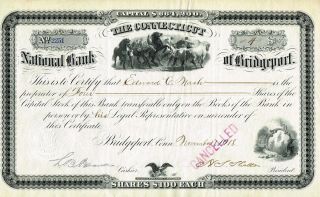 Usa Connecticut National Bank Of Bridgeport Stock Certificate 1918 photo