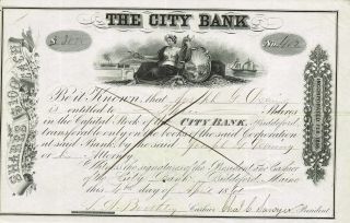 Usa The City Bank Stock Certificate 1861. . .  Rare. . .  Maine photo