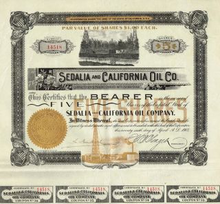 Usa Sedalia & California Oil Stock Certificate 1902 photo