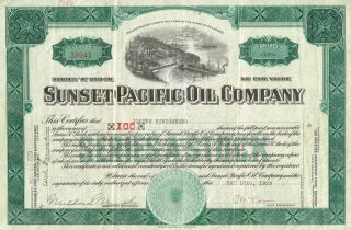 Usa Sunset Pacific Oil Company Stock Certificate 1929 Delaware photo