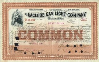 Usa Laclede Gas Light Company Stock Certificate 1898 photo