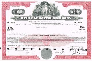 Usa Otis Elevator Company Stock Certificate photo