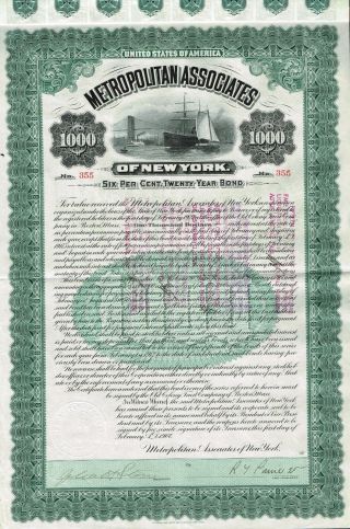Usa Metropolitan Associates Of York Bond Stock Certificate 1907 photo