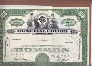 General Foods Corp.  Stock Certificate,  1965 photo