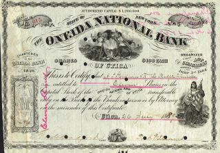 Usa Oneida National Bank Stock Certificate 1889 York photo