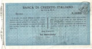 Otiginal Italy 1879 Bond Warrant Voucher Banca Credito Italiano Italian Bank photo