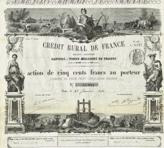 France Rural Credit Of France Stock Certificate 1875. .  Old Beauty photo