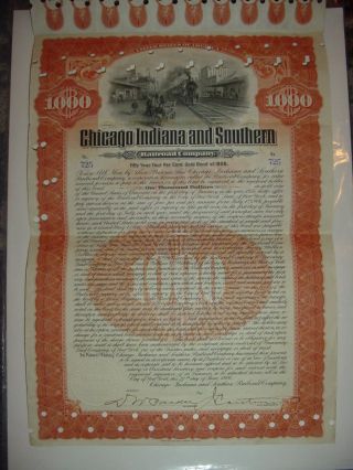 1906 Chicago Indiana & Southern Railroad Company Bond Stock Certificate photo