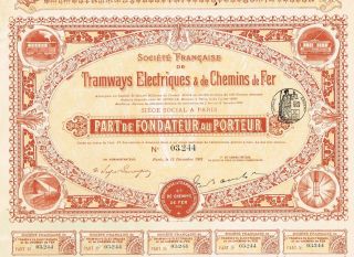France Electric Tramways & Railways Stock Certificate 1902 photo