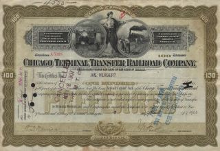 Usa Chicago Terminal Transfer Railroad Company Stock Certificate 1904 photo