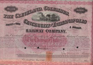 Usa Cleveland Columbus Cincinnati & Indianapolis Railway Stock Certificate 1869 photo