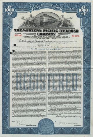 Usa Western Pacific Railroad Company Bond Stock Certificate photo