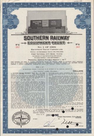 Usa Southern Railroad Stock Certificate Equipment Trust $480,  000.  00 photo