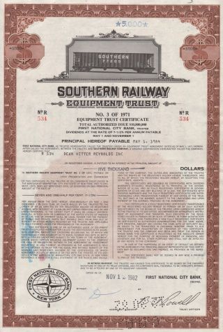 Usa Southern Railroad Stock Certificate Equipment Trust photo