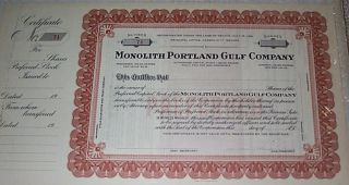 Monolith Portland Gulf Company Of Carson City,  Nevada Mining Stock Certificate photo