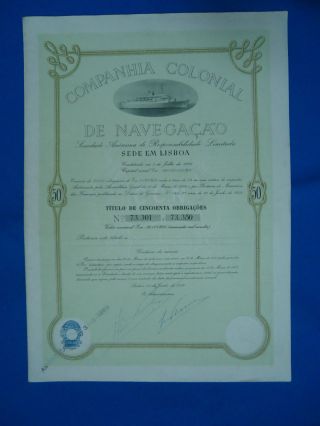Portugal Share Companhia Colonial NavegaÇÃo 50000 Escudos 1954 Look Scans photo