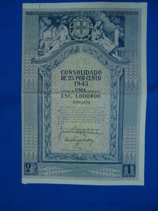 Portugal Share Junta Credito Publico 1000 Escudos 1943 Look Scans photo