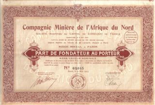 Africa France 1923 Lead Mining Company North Africa Founder Uncancelled Coupons photo