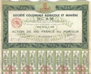 Africa France Colonial Agricultural Mining Co Scam 100 Fr Uncancelled Coupons photo