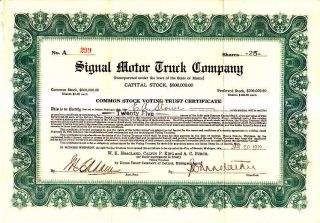 Signal Motor Truck Company Me 1919 Stock Certificate photo