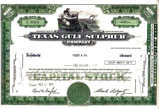 Texas Gulf Sulphur Company Tx 1970 Stock Certificate photo