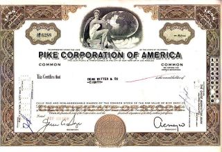 Pike Corporation Of America Ca 1968 Stock Certificate photo
